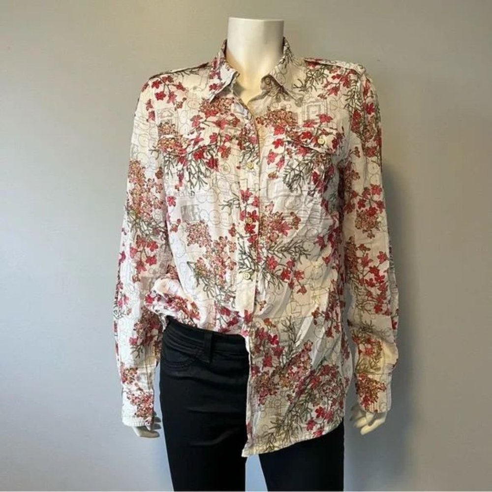 TORY BURCH Floral Print Long Sleeve Button-Up Top size 14 US